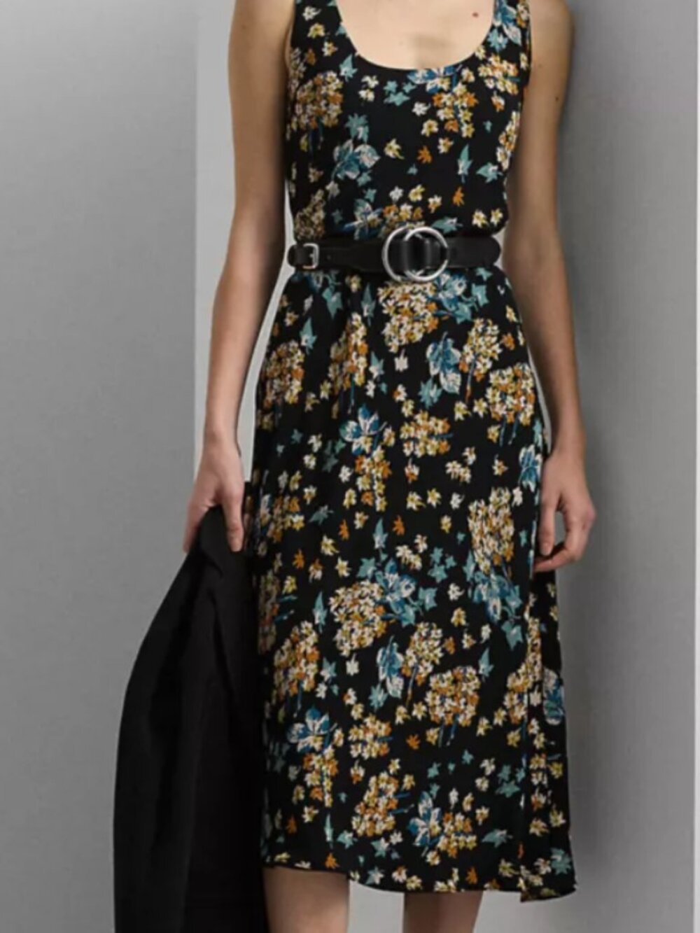 Ralph Lauren Floral Belted Crepe Sleeveless Dress Midi Small